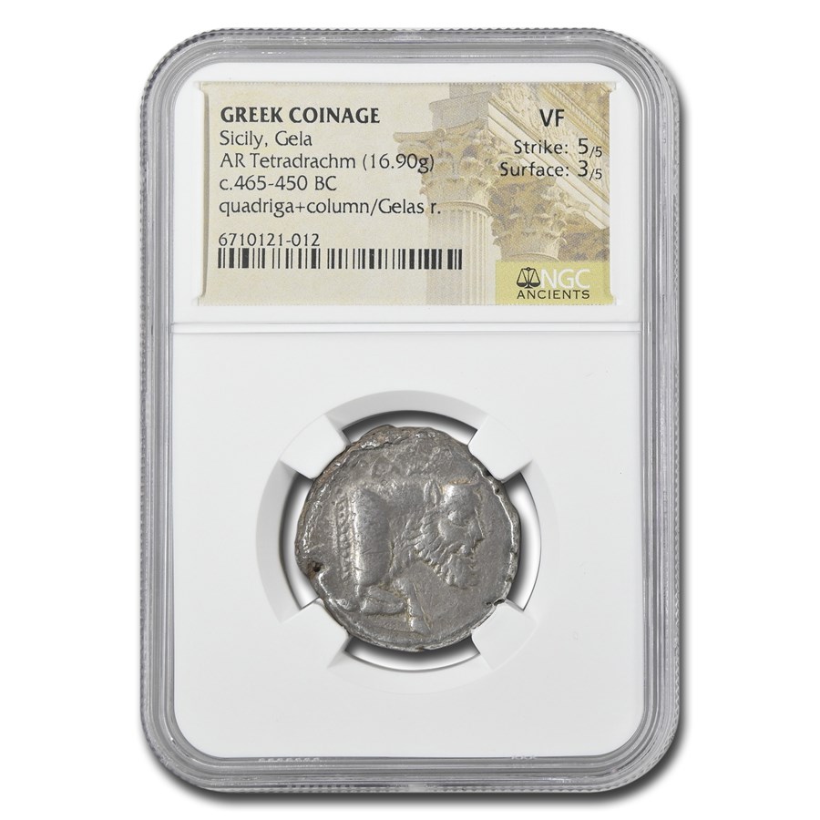 Sicily Gela Silver Tetradrachm (465-450 BC) VF NGC (5/3)