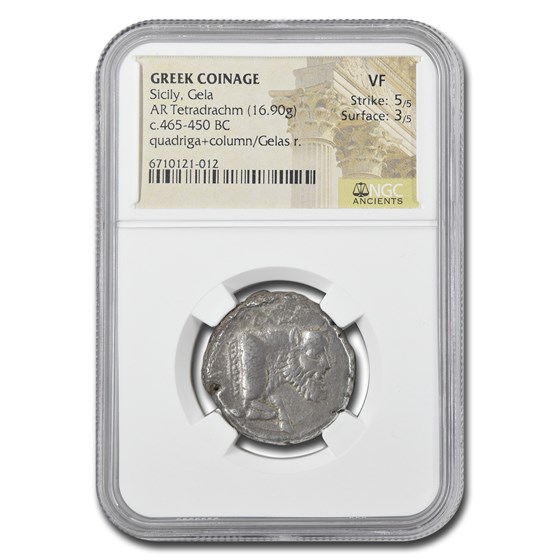 Sicily Gela Silver Tetradrachm (465-450 BC) VF NGC (5/3) Sicily Gela Silver Tetradrachm (465-450 BC) VF NGC (5/3)