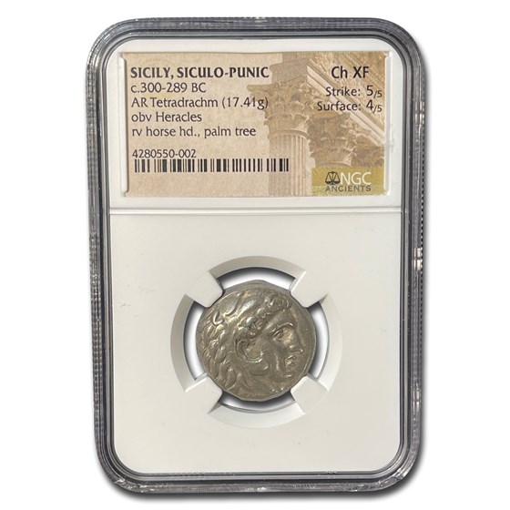 Sicily Siculo-Punic Silver Tetradrachm (300-289 BC) Ch XF NGC