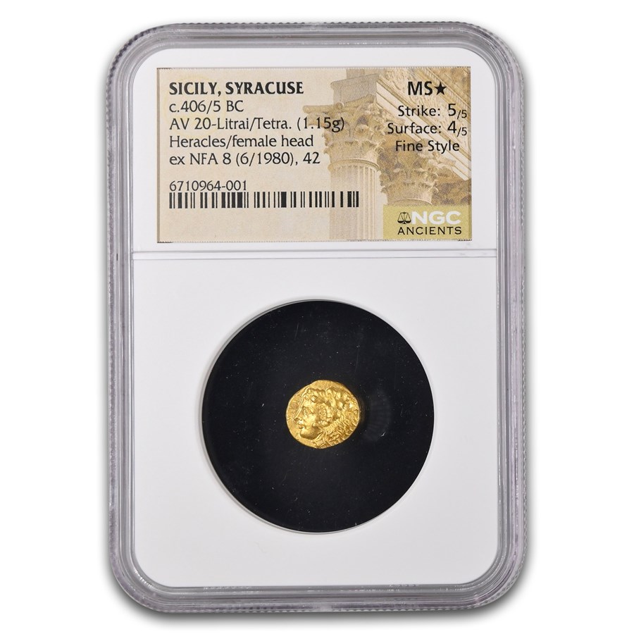 Sicily, Syracuse AV 20 Litrai (405/6 BC) Ch MS* F Style NGC (5/4)