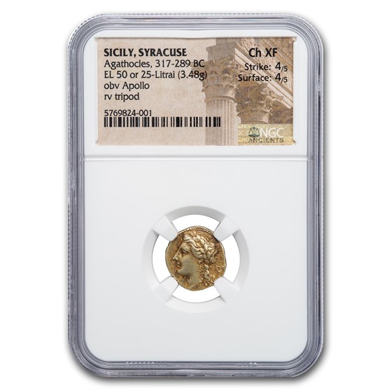 Sicily Syracuse EL Hemistater Agathocles (317-289 BC) Ch XF NGC Sicily Syracuse EL Hemistater Agathocles (317-289 BC) Ch XF NGC