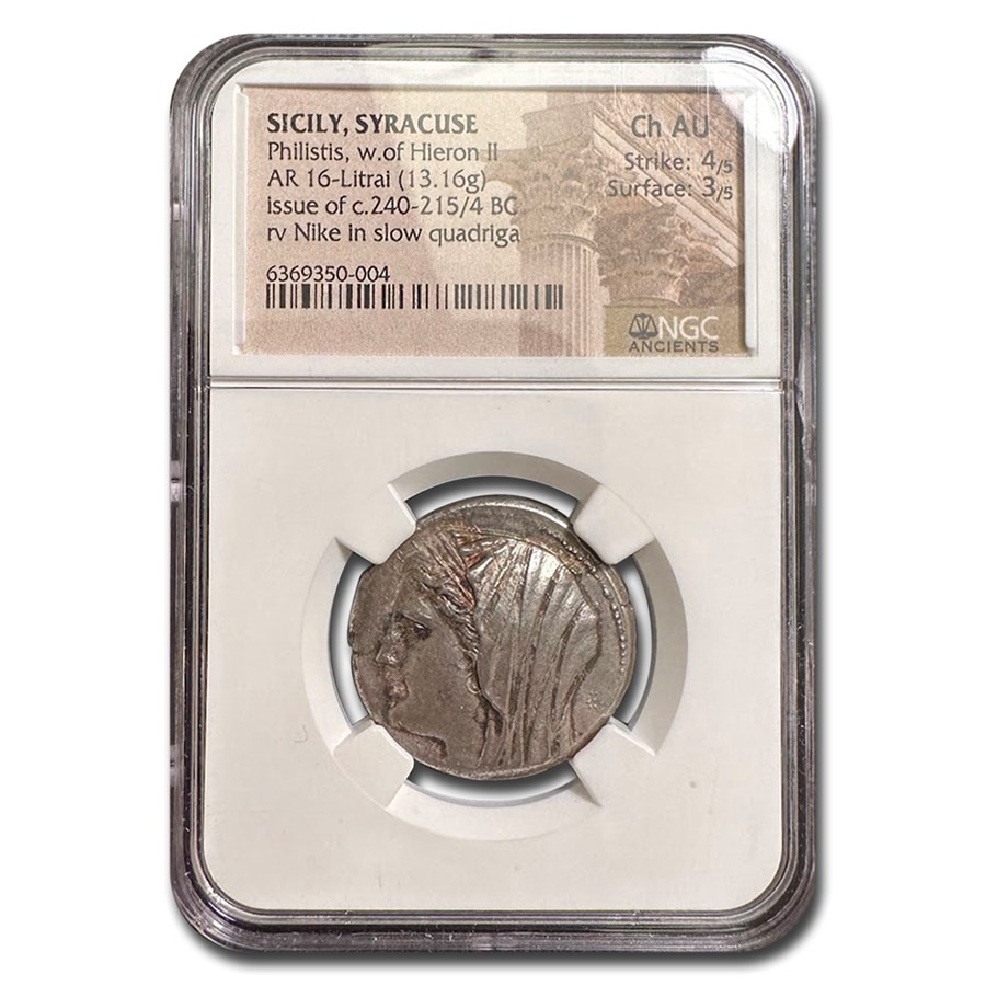 Sicily, Syracuse Silver AR 16-Litrai (240-215/4 BC) Ch AU NGC