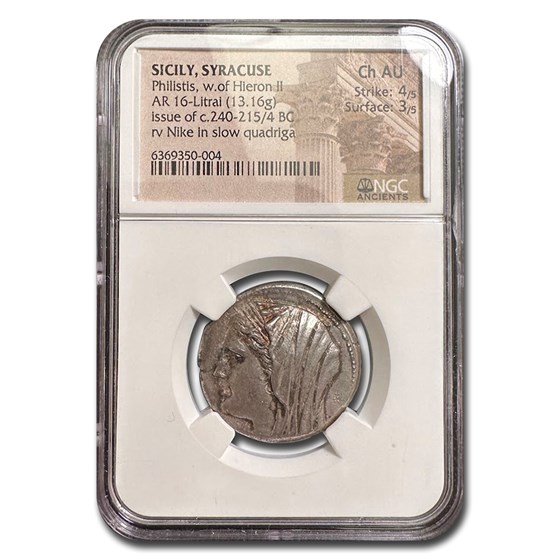 Sicily, Syracuse Silver AR 16-Litrai (240-215/4 BC) Ch AU NGC Sicily, Syracuse Silver AR 16-Litrai (240-215/4 BC) Ch AU NGC
