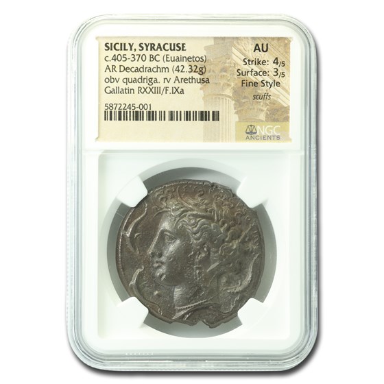 Sicily, Syracuse Silver Decadrachm (405-370 BC) AU NGC Sicily, Syracuse Silver Decadrachm (405-370 BC) AU NGC