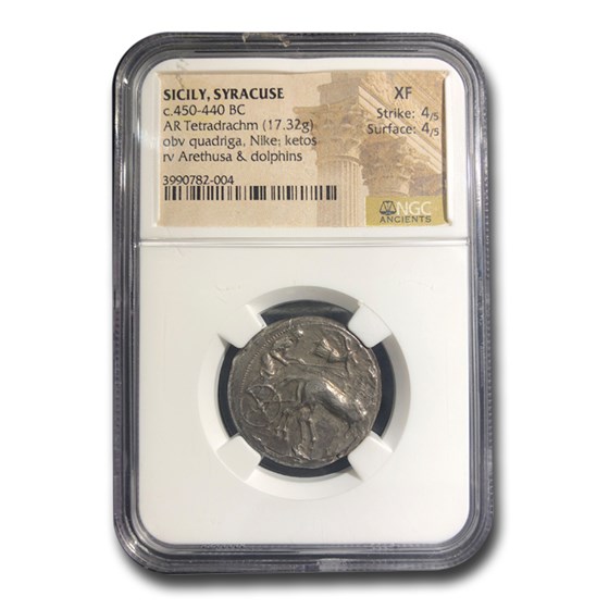 Sicily Syracuse Silver Tetradrachm (450-440 BC) XF NGC Sicily Syracuse Silver Tetradrachm (450-440 BC) XF NGC