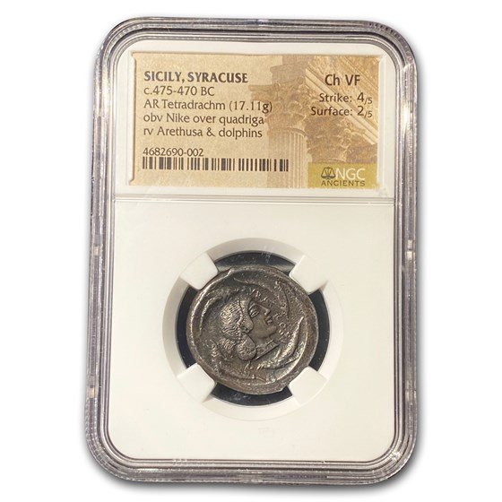 Sicily, Syracuse Silver Tetradrachm (475-470 BC) Ch VF NGC Sicily, Syracuse Silver Tetradrachm (475-470 BC) Ch VF NGC