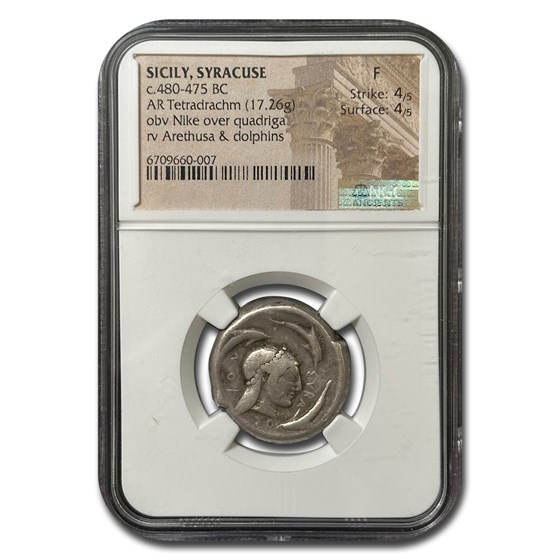 Sicily, Syracuse Silver Tetradrachm (480-475 BC) Fine NGC Sicily, Syracuse Silver Tetradrachm (480-475 BC) Fine NGC