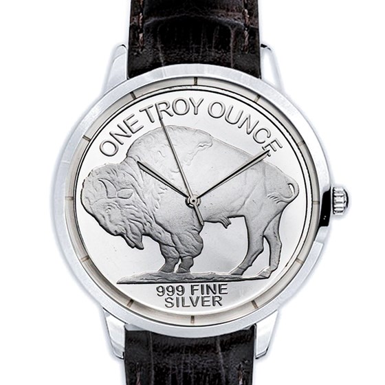 Silver American Buffalo Leather Watch
