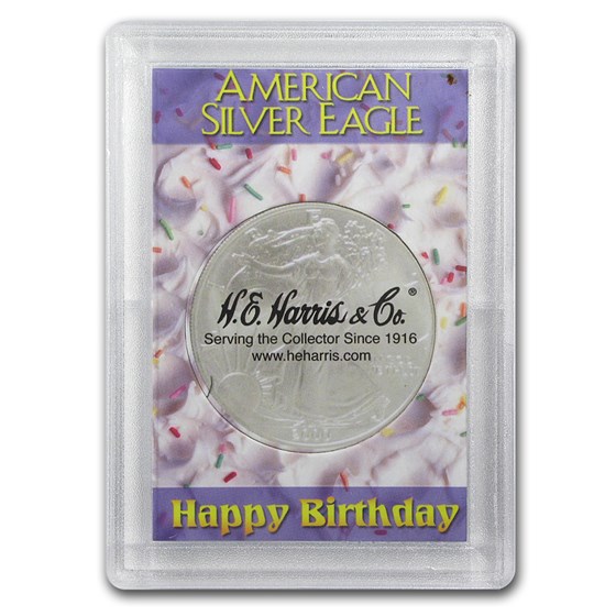Silver American Eagle Harris Holder (Happy Birthday Design)