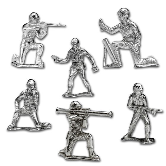 Silver Army Figurine - 6 Piece Silver Soldier Set Silver Army Figurine - 6 Piece Silver Soldier Set