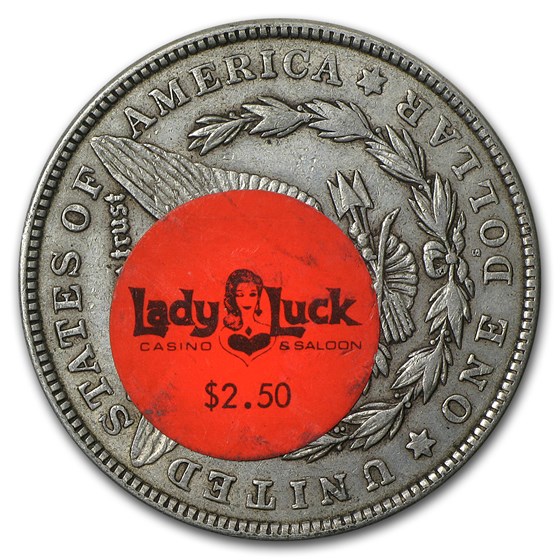 Silver Dollar - Lady Luck Casino and Saloon (Red/White Sticker)