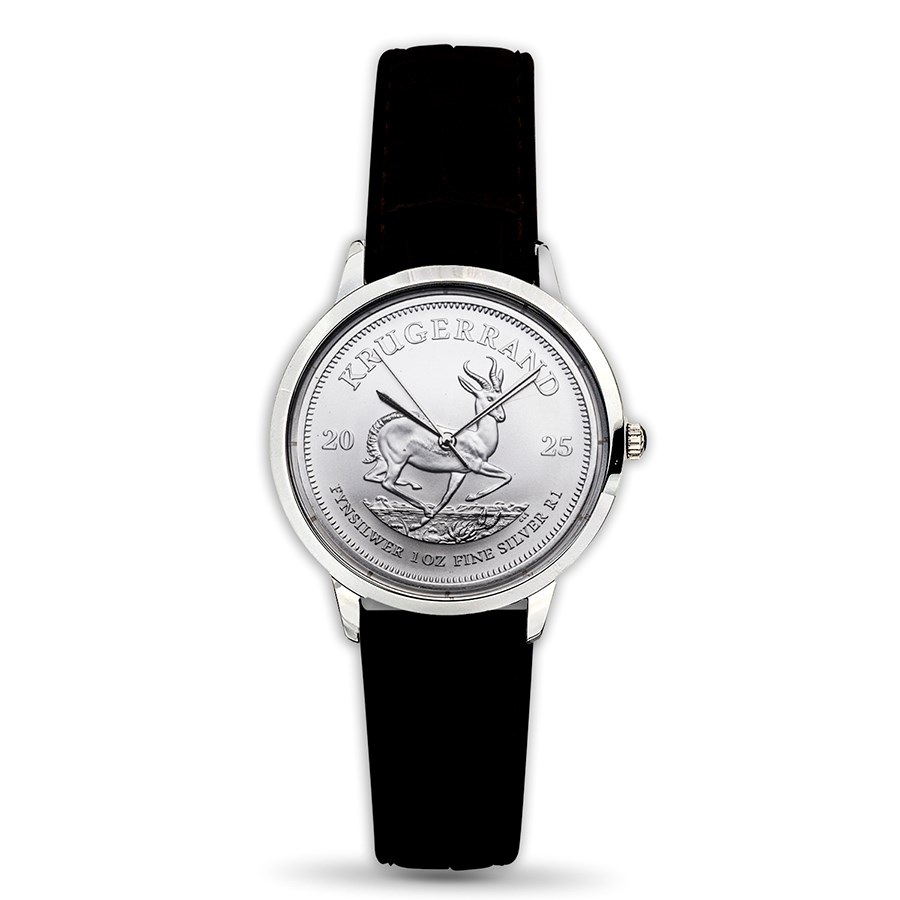 Silver Krugerrand Leather Watch