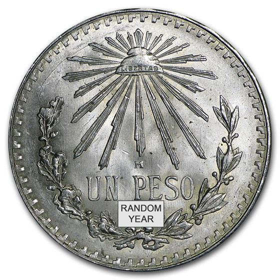 Silver Mexican 1 Peso Cap & Rays (1920-1945) Avg Circ Silver Mexican 1 Peso Cap & Rays (1920-1945) Avg Circ