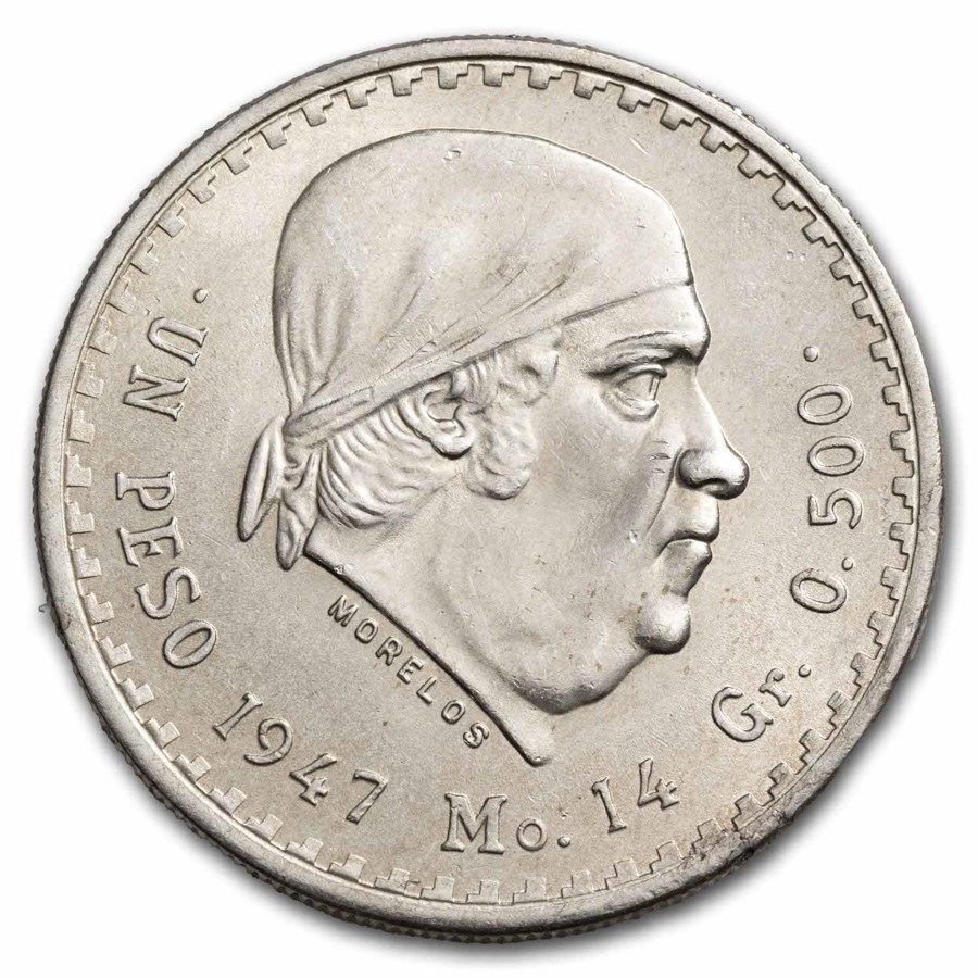 Silver Mexican 1 Peso Morelos (1947-1949) BU