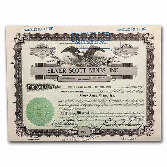 Silver Scott Mines, Inc. Stock Certificate Silver Scott Mines, Inc. Stock Certificate