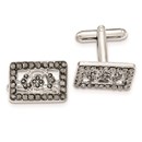 Silver-tone Black Crystal Rectangle Cuff Links