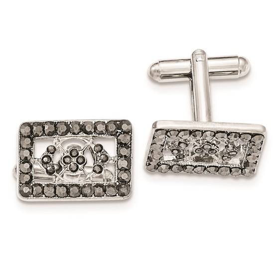 Silver-tone Black Crystal Rectangle Cuff Links Silver-tone Black Crystal Rectangle Cuff Links