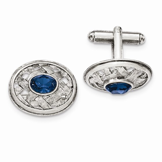 Silver-tone Blue Crystal Textured Oval Cuff Links Silver-tone Blue Crystal Textured Oval Cuff Links