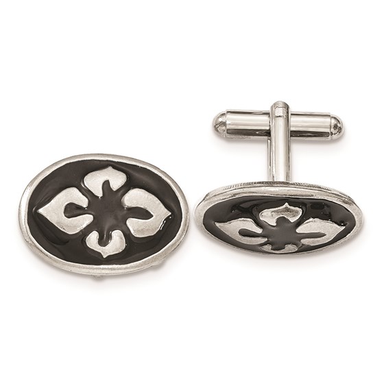 Silver-tone Polished Black Enameled Oval Cuff Links Silver-tone Polished Black Enameled Oval Cuff Links