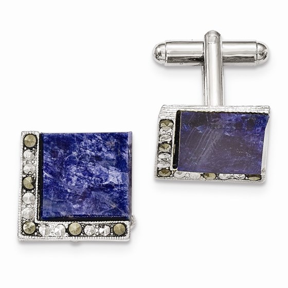 Silver-tone Sodalite & Marcasite Cuff Links Silver-tone Sodalite & Marcasite Cuff Links