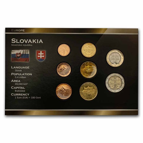 Slovakia 1 Cent-2 Euro 8-Coin Euro Set BU