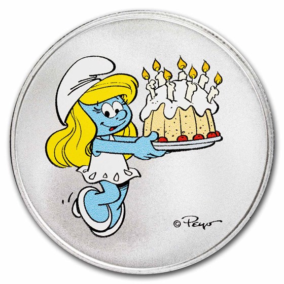 Smurfs Smurfette Happy Birthday 1 oz Colorized Silver Smurfs Smurfette Happy Birthday 1 oz Colorized Silver