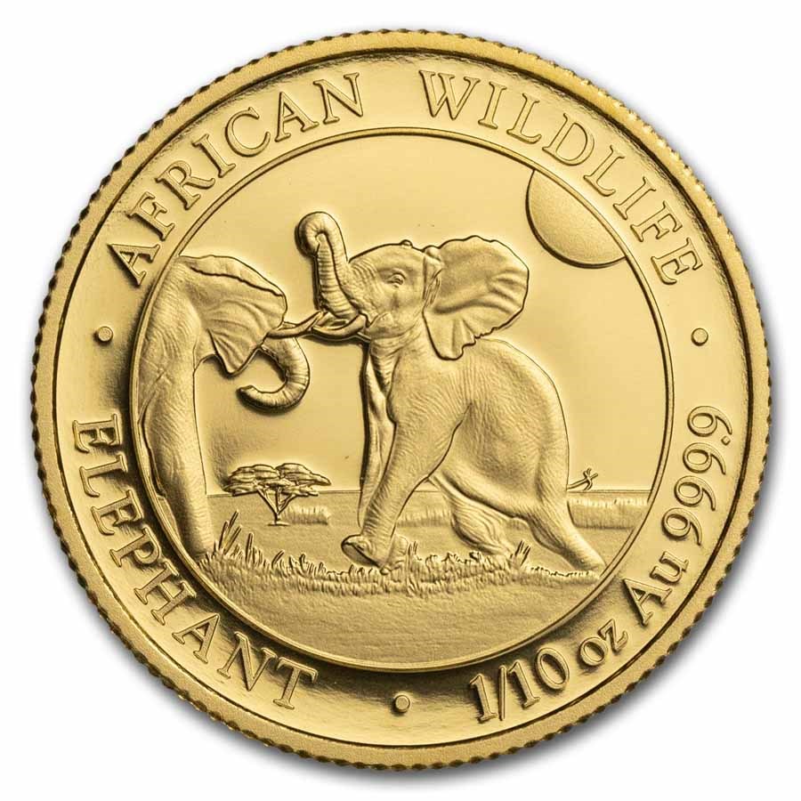 Somalia 1/10 oz Gold African Elephant (Random Year)