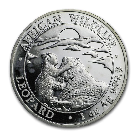 Somalia 1 oz Ag African Wildlife Leopard BU (Random, Abrasions) Somalia 1 oz Ag African Wildlife Leopard BU (Random, Abrasions)