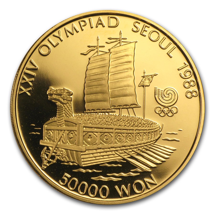 South Korea 1 oz Gold 50,000 Won Olympics Proof (1986-1988)