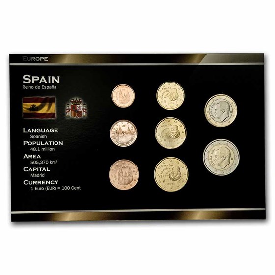 Spain 1 Cent-2 Euro 8-Coin Euro Set BU Spain 1 Cent-2 Euro 8-Coin Euro Set BU