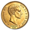 Spain Gold 25 Pesetas Alfonso XII AU (Random)