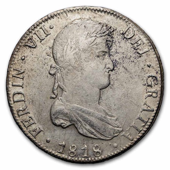 Spanish Empire Silver 8 Reales Portrait & Pillars AU (Details)