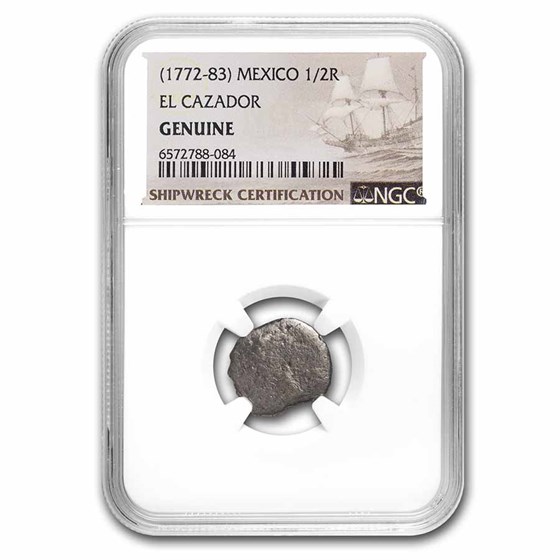 Spanish Empire Silver Pillar Type 1/2 Real El Cazador Genuine NGC Spanish Empire Silver Pillar Type 1/2 Real El Cazador Genuine NGC