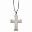 SS Antiqued Polished and Brushed CZ Cross Necklace - 22 in.