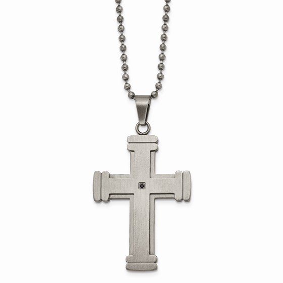 SS Antiqued Polished and Brushed CZ Cross Necklace - 22 in. SS Antiqued Polished and Brushed CZ Cross Necklace - 22 in.