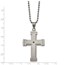 SS Antiqued Polished and Brushed CZ Cross Necklace - 22 in.