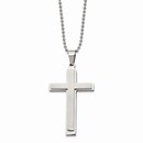 SS Brushed and Polished Layered Cross Necklace - 22 in.