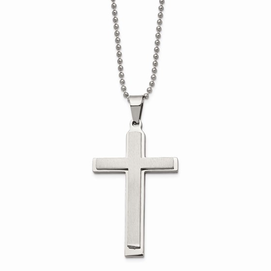 SS Brushed and Polished Layered Cross Necklace - 22 in. SS Brushed and Polished Layered Cross Necklace - 22 in.