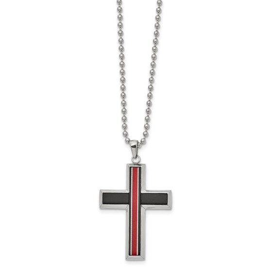 SS Brushed & Polished w/Fiber Glass Cross Necklace - 22 in. SS Brushed & Polished w/Fiber Glass Cross Necklace - 22 in.