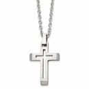 SS Polished and Brushed Cut-out Cross Necklace - 20 in.