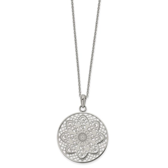 SS Polished Cut-out Flower Circle Necklace - 22 in.