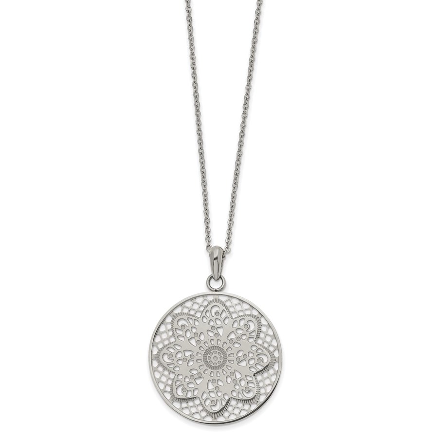 SS Polished Cut-out Flower Circle Necklace - 22 in.