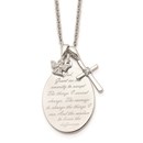 SS Polished Serenity Prayer CZ Cross 2in ext. Necklace - 18 in.