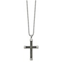 SS Polished with Gray Wood Inlay Cross Necklace - 24 in.