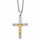SS Yellow IP-plated Crucifix Pendant Necklace - 20 in.