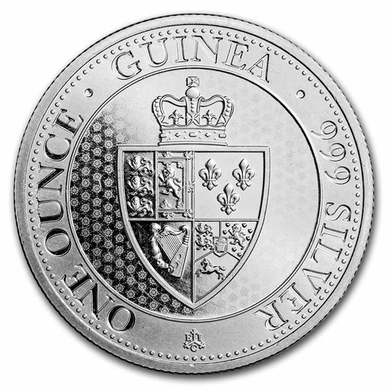 St. Helena 1 oz Silver £1 Spade Guinea Shield (Random, Abrasions) St. Helena 1 oz Silver £1 Spade Guinea Shield (Random, Abrasions)