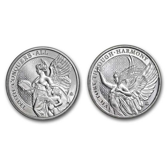 St. Helena 1 oz Silver Queen's Virtues (Random, Abrasions) St. Helena 1 oz Silver Queen's Virtues (Random, Abrasions)