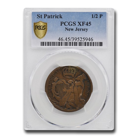 St. Patrick New Jersey Copper Half Pence XF-45 PCGS St. Patrick New Jersey Copper Half Pence XF-45 PCGS