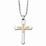 Stainless Steel 14k Accent Diamond Cut Cross Necklace - 22 in.