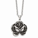 Stainless Steel Antiqued Flower Pendant Necklace - 24 in.